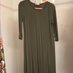Olive Green slinky dress, 3/4 dress